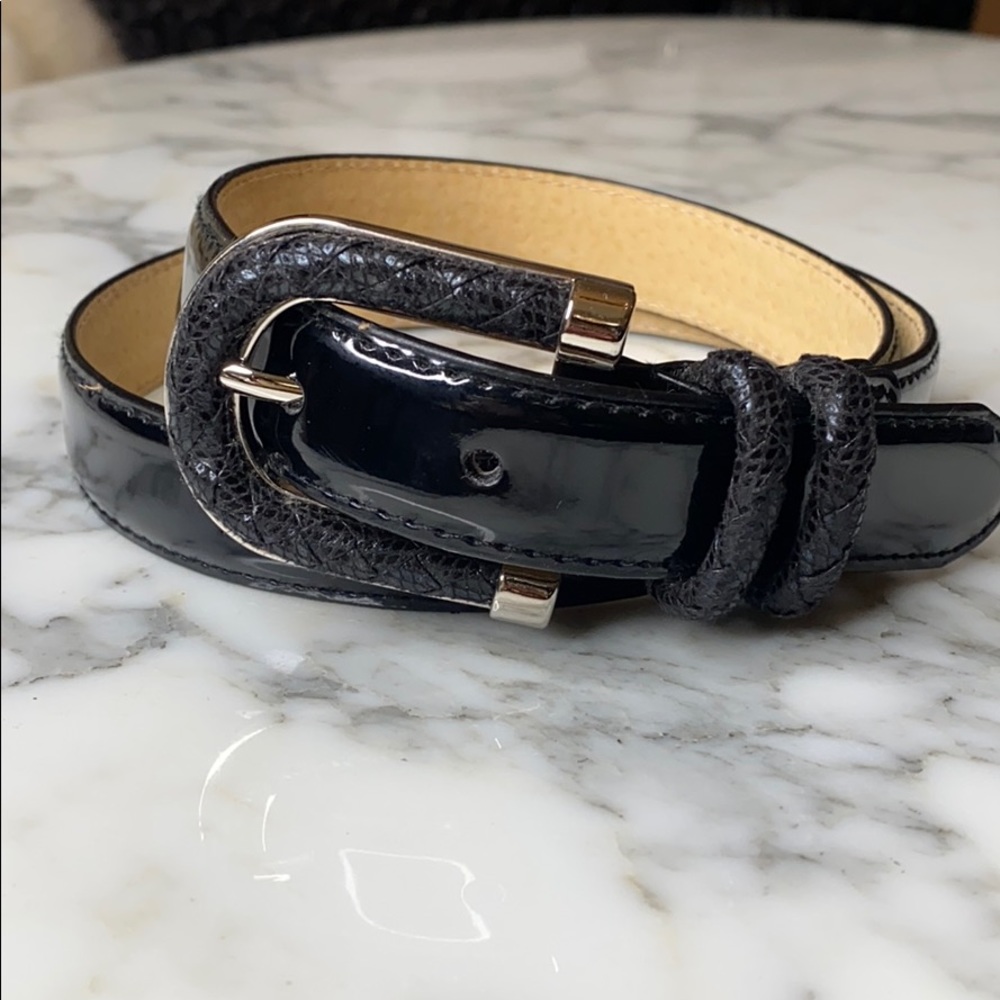 Patent Leather Belt with braided silver buckle